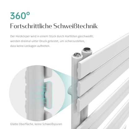 EMKE electric towel radiator with thermostat, white, 1320x500mm. 800W electric towel warmer and dryer.
