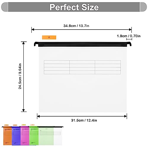 Hiziwimi 15 Piece PVC Clear File Cabinet A4 Hanging Folders Hanging Folders with Tabs and Inserts for Office, School, Desktop File Storage, File Classification (Clear)