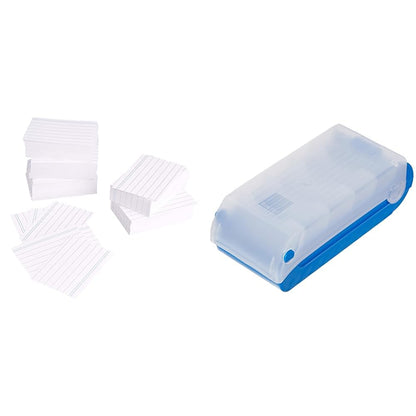 Amazon Basics A8 index cards (7.4 cm x 5.2 cm), lined, white, 1000 pieces & TimeTex index box for A8 plastic, blue