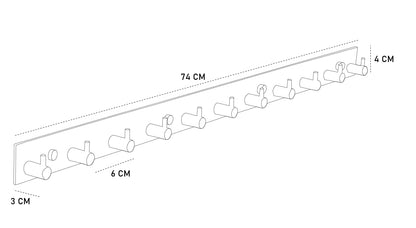Brute Strength - Coat Rack - 11 Hooks - 74 cm - Stainless Steel - Door Hooks for Kitchen, Black Hook Rail, Wall Coat Rack, Bathroom, Living Room, and Hallway for Hats, Scarves, Handbags - Towel Hooks