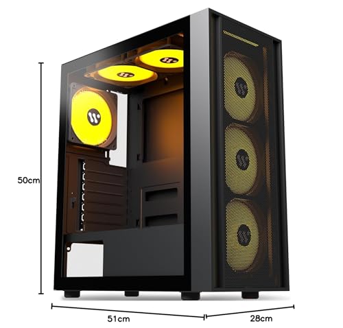 KEDIER's PC case, pre-installed with 3 black case fans, ATX Mid Tower, gaming case with tempered glass opening, side panel, mesh computer case, black (H3) (H05-X60F)