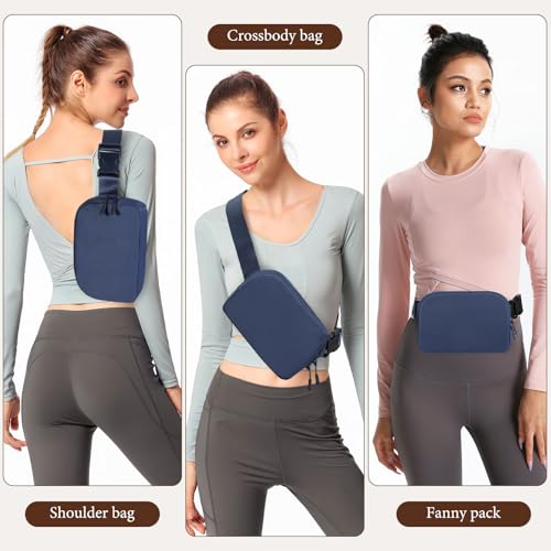 MoKo Running Waist Pack, Fanny Pack Belt Bag for Men Women, Nylon Sports Bag with Adjustable Straps & Zipper for Sports Running Travel Driving Hiking - Navy Blue