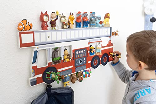 JP Journey Tonie Shelf Boy Fire Department Magnet - Wall Shelf Storage for Magnetic Figures, Very Light made of Forex, 60 x 23 cm (Fire Department with Box Holder)