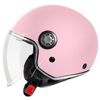 VINZ Parchi Jet helmet with double visor | Roller helmet fashion helmet with stripes | In sizes XS-XXL | Jet helmet with sun visor | ECE 22.06 certified | Motorcycle helmet with visor - Pink