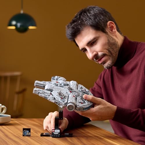 LEGO Star Wars 75375 Millennium Falcon - spaceship model for adults with display stand and nameplate as cool desk decoration - gift for fans of A New Hope.