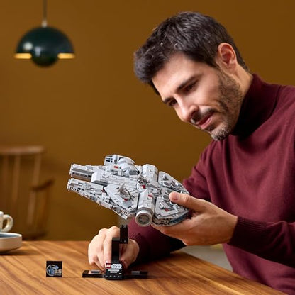 LEGO Star Wars 75375 Millennium Falcon - spaceship model for adults with display stand and nameplate as cool desk decoration - gift for fans of A New Hope.