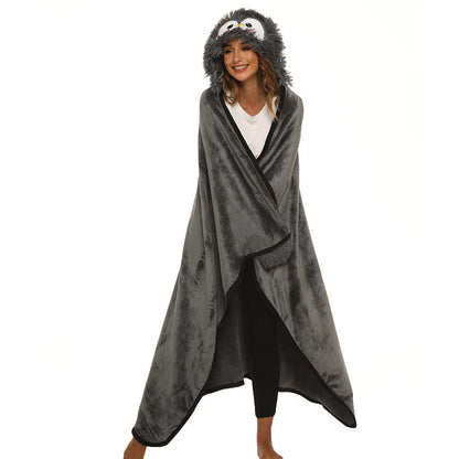Gifts for women, Portable blanket for women, Penguin gift for women, Sofa blanket Penguin blanket Warm cuddly blanket Fluffy Blanket with hat and gloves, 150 x 125 cm, Dark Grey-Penguin
