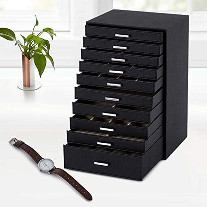Mondeer Extra Large Jewelry Box, Jewelry Box Organizer for Necklaces Earrings Bracelets Rings, 10 Layers PU Leather Jewelry Storage Bag Women Girls Ladies Gift, Black
