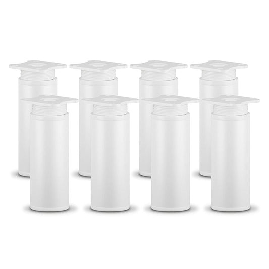 Sossai Adjustable Furniture Legs MFR1, 8-piece set, white, 100mm tall, round profile, perfect for cabinets and storage furniture.