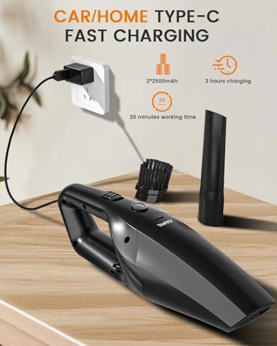 TANYO cordless handheld vacuum cleaner with washable HEPA filter, powerful for car, home pet hair cleaning, kitchen hand vacuum black.