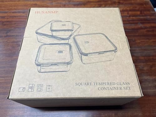 HUSANMP 4-piece set extra-large glass food storage containers with lids, glass containers with lids, glass storage containers, BPA-free.