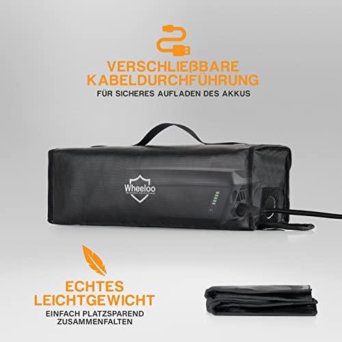 WHEELOO Ebike battery bag up to 41 cm I safe charging thanks to cable outlet I battery safety bag in two sizes I for storage, transport, charging.