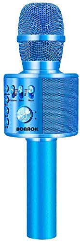 BONAOK Bluetooth Karaoke Microphone Wireless, Karaoke Microphone Echo, Home Party Microphone for Kids with Recording Function, Ideal for Music Playback and Singing, KTV, for iOS/Android/Smartphone (Blue)