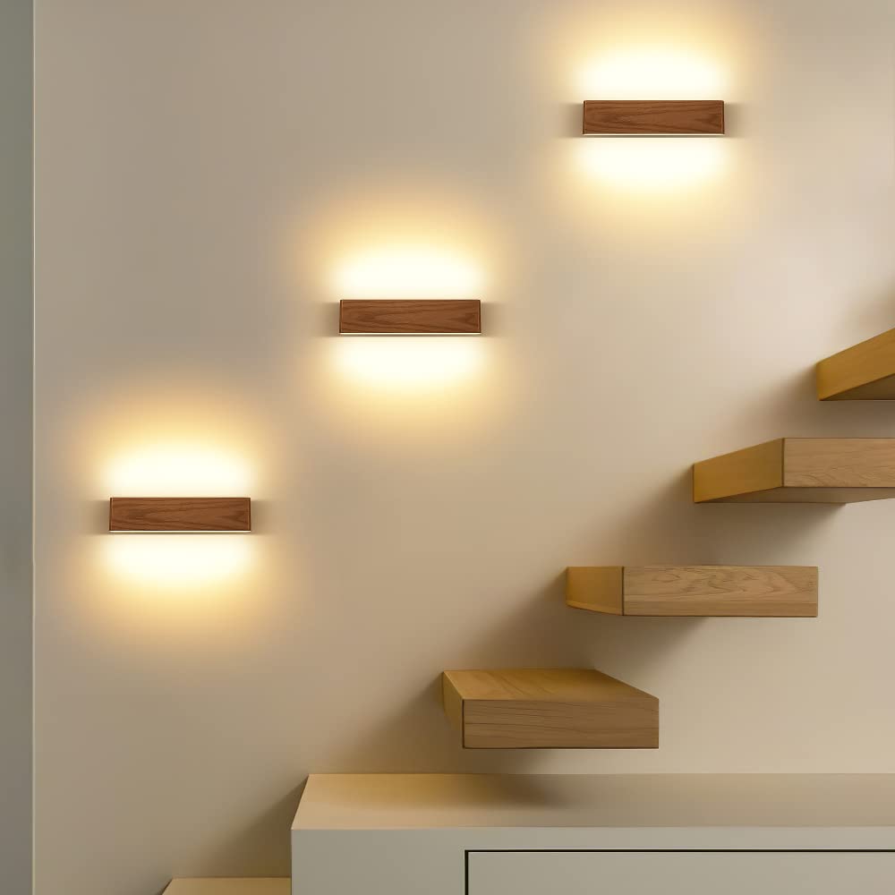 Martll Wall Light LED Wood Wall Lamp Indoor Wall Lighting for Bedroom Hallway Corridor Staircase Living Room Indoor Lighting Warm White Night Light (32cm A)
