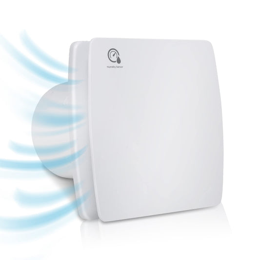 Gimisgu Bathroom Exhaust Fan with Moisture Sensor. Quiet 100mm exhaust fan with timer and backdraft damper. Wall-mounted fan for kitchen, WC, and bathroom. White color.