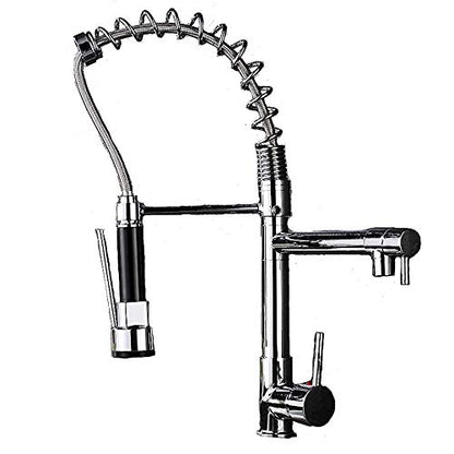 Professional kitchen sink mixer tap with shower spray, spiral spring, and extendable hose in gloss/chrome finish.