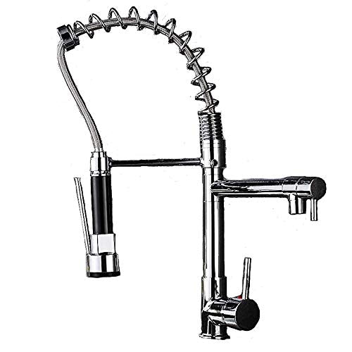 Professional kitchen sink mixer tap with shower spray, spiral spring, and extendable hose in gloss/chrome finish.