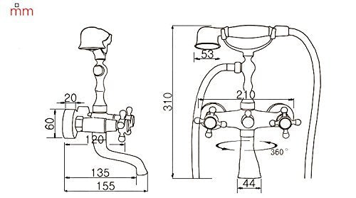 Hiendure® wall-mount two handle bathtub faucet with hand shower in rubbed oil bronze finish.