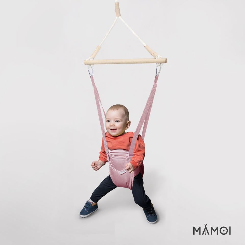 MAMOI® Door Bouncer Baby from 6 months, Jumper Baby Jumper Bouncer, Baby Swing for door frames, Indoor Swing, Door Swing, Bouncer, Children's Swing, Door Hopper, Baby Jumper Swing in pink.