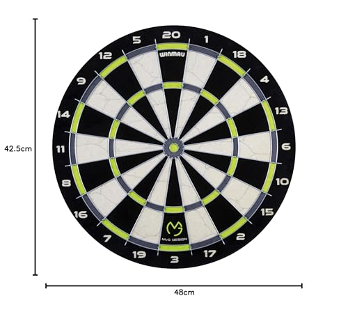 WINMAU MvG Mighty Mike Dart Cabinet Set includes bristle dartboard, 2 sets of darts, and accessories, L, Black.