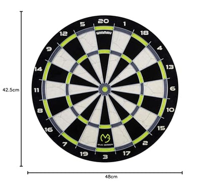 WINMAU MvG Mighty Mike Dart Cabinet Set includes bristle dartboard, 2 sets of darts, and accessories, L, Black.