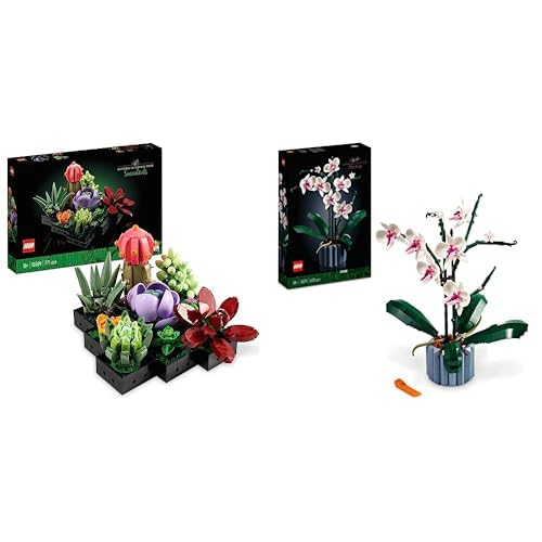LEGO 10309 Icons Succulent Botanical Collection Set for adults to craft room decor with 9 buildable artificial mini plants, Home Decor & 10311 Icons Orchid Set for adults.