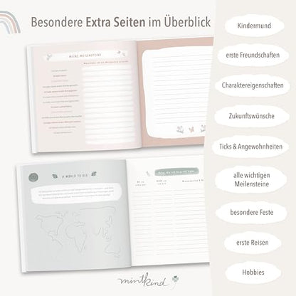 mintkind® "My Childhood" Memory Album Forest Design + Sticker Set I your first 10 years I Photo Album Children Gifts for Birth Baby Book for Recording Diary Children Album Memory Book Child