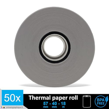 50 EC-Cash thermal rolls 57 x 40 x 12 for EC devices with thermal printers, thermal paper EC-Cash receipt roll, Bisphenol-A free Ø40 mm