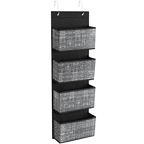 SONGMICS Overdoor Hanging Organizer, Hanging Storage, Hanging Shelf with 4 Pockets, for Door, Bedroom, Office, Closet, 33.5 x 12 x 100 cm, Black Melange RDH004B11