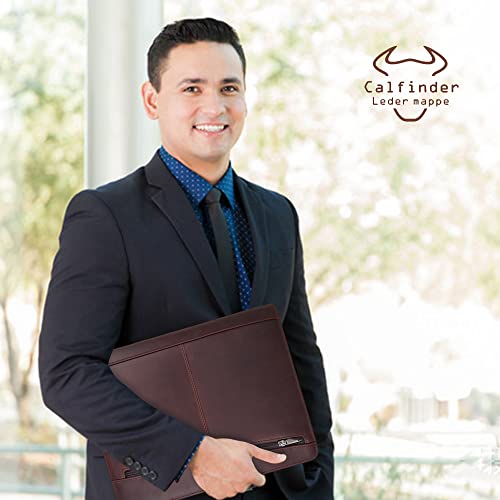 Calfinder a4 Writing Portfolio, Leather Business Portfolio, Zipper Conference Portfolio/a4 Clipboard, Document Folder for iPad Pro 10.5/11, Gifts for Women/Men, Dark Brown
