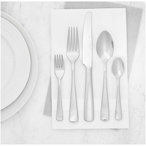 Amazon Basics - Stainless Steel Flatware Set with Square Edge, 45-Piece Set, for 8 People, Silver Color.