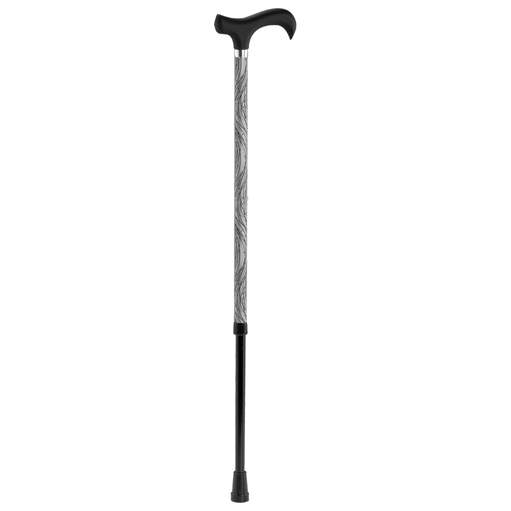 Ossenberg Reflective Aluminum Walking Cane with Derby Handle - Walking Stick for Men and Women - 10-level adjustable height - Hiking Pole for Nighttime - black/silver