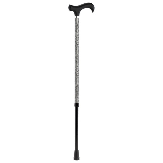 Ossenberg Reflective Aluminum Walking Cane with Derby Handle - Walking Stick for Men and Women - 10-level adjustable height - Hiking Pole for Nighttime - black/silver