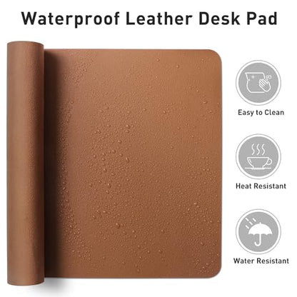 Aothia desk pad, mouse pad, office desk mat, non-slip PU leather desk mat, waterproof writing pad for office and home (Brown, 23.6" x 13.7")