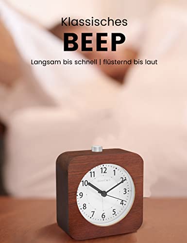 aboveClock Analog Alarm Clock Without Ticking, Wood Alarm Clock with Snooze, Retro Nightstand Clock with Night Light, Battery Operated Analog Table Clock 【1×AA Battery Required】- Natural Wood in Brown