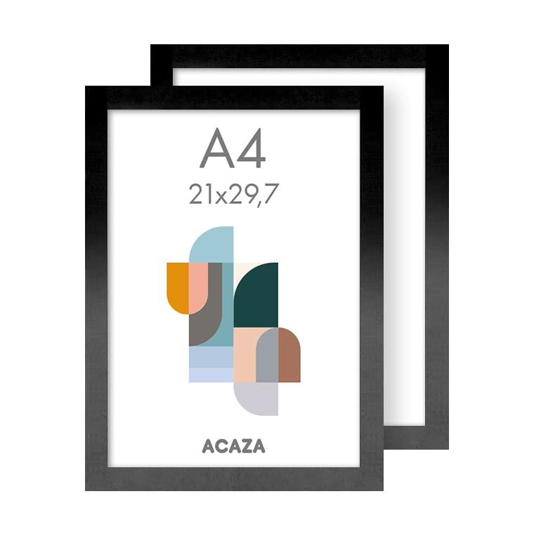 ACAZA A4 picture frame 21x29.7 cm 2-piece set Black, MDF wood with shatterproof acrylic glass, for photos, posters, and puzzles, wall mounting, vertical and horizontal format.