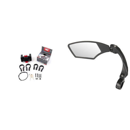 Klickfix handlebar adapter with lock, black, 26.0 & 32.0mm & M-Wave SPY Space bike mirror, black