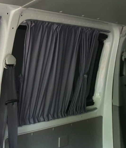 BREMER SEAT COVERS Custom Curtains Sun Shades compatible with VW T5 T6 T6.1 Transporter Caravelle Short Wheelbase only for Sliding Door opposite and Tailgate 3 Window Set in Grey Camping 716-1