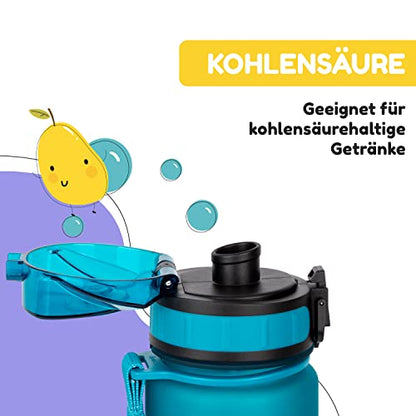 Slurp-Snap Kids Water Bottle Leakproof 0.5L, Sports Water Bottle for School, Hiking & Gym, Tasteless 500ml Water Bottle with Fruit Infuser, BPA-Free.