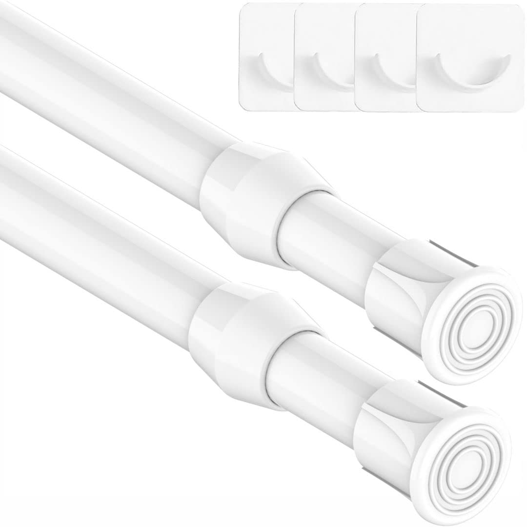 2 pieces clamp rod for curtains, telescopic rod for clamping, tension rod without drilling extendable curtain rod for bookshelf bedrooms DIY shelf - White, 60-105CM (13mm diameter)