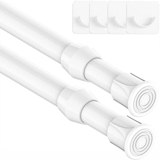 2 pieces clamp rod for curtains, telescopic rod for clamping, tension rod without drilling extendable curtain rod for bookshelf bedrooms DIY shelf - White, 60-105CM (13mm diameter)