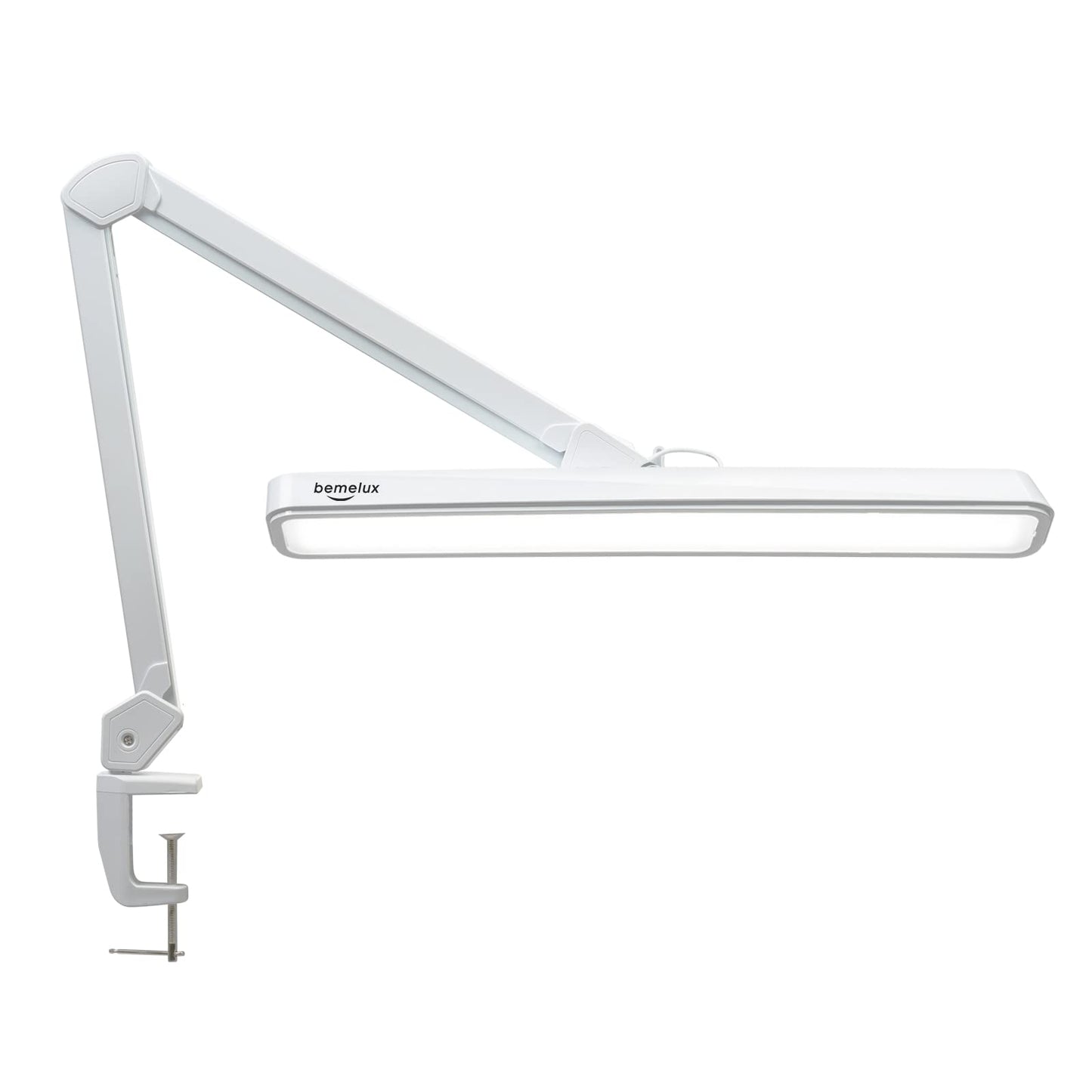 bemelux Rotatable LED desk lamp with clamp, 24W, 2000 lumens, 56cm ultra-wide lampshade, 234 SMD LEDs, 5 brightness levels, 5 adjustable color temperatures (White)