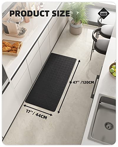 Color G kitchen runner 44 x 120 cm, anti-fatigue kitchen carpet washable non-slip, leather carpet kitchen oil resistant, waterproof for kitchen, dining room, living room, office (black)