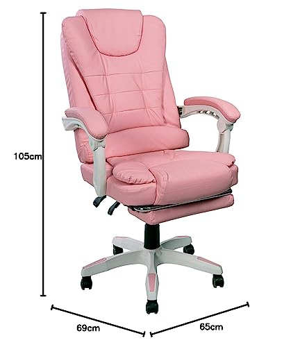 Office chair with footrest and flexible 3-point armrests - desk chair in leather-look design - ergonomic office chair with adjustable backrest for healthier sitting posture, color: Pink