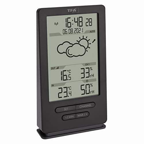 TFA Dostmann Digital Wireless Weather Station with Outdoor Sensor, 35.1162.10, Indoor and Outdoor Climate, with Transmitter, Weather Forecast, including Radio Clock, Temperature/Humidity, Amazon Exclusive, Gray