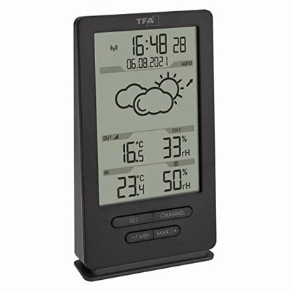 TFA Dostmann Digital Wireless Weather Station with Outdoor Sensor, 35.1162.10, Indoor and Outdoor Climate, with Transmitter, Weather Forecast, including Radio Clock, Temperature/Humidity, Amazon Exclusive, Gray
