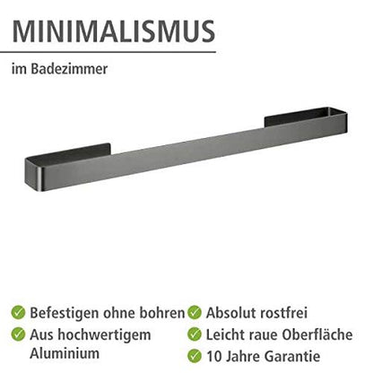 WENKO Montella towel holder, mounting with Strip-it special adhesive pad, 61 x 4 x 6 cm, Anthracite