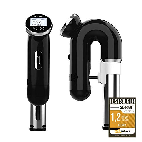 Allpax SVU Sous Vide cooker in black, for water baths up to 20 l, curved design with LED display, for vacuum cooking meat, fish & vegetables, 1200 W