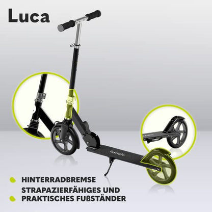 LIONELO Luca Plus Scooter Kids Scooter City Scooter Push Scooter Kick Scooter Kickscooter up to 100kg, Big Wheel 200mm, Foldable, Adjustable Height, ShockResist Suspension