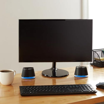 Amazon Basics Stereo 2.0 speakers for PC or laptop, 3.5mm AUX input, USB powered, 1 Pair, Black.